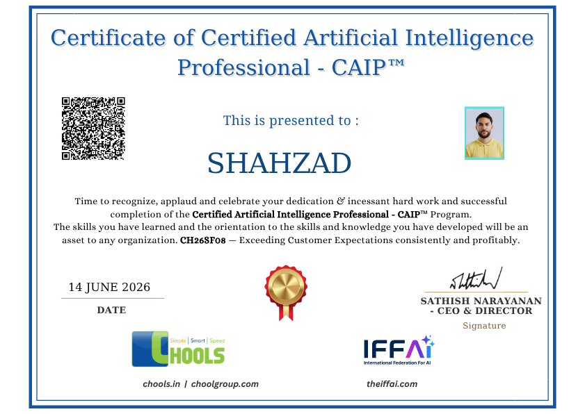 Certified Artificial Intelligence Professional - CAIP™ Program Certificate
